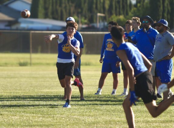Pierce quarterback Austin Jorge throws a pass on July 1 at the 7 v 7 hosted by the Yellowjackets.